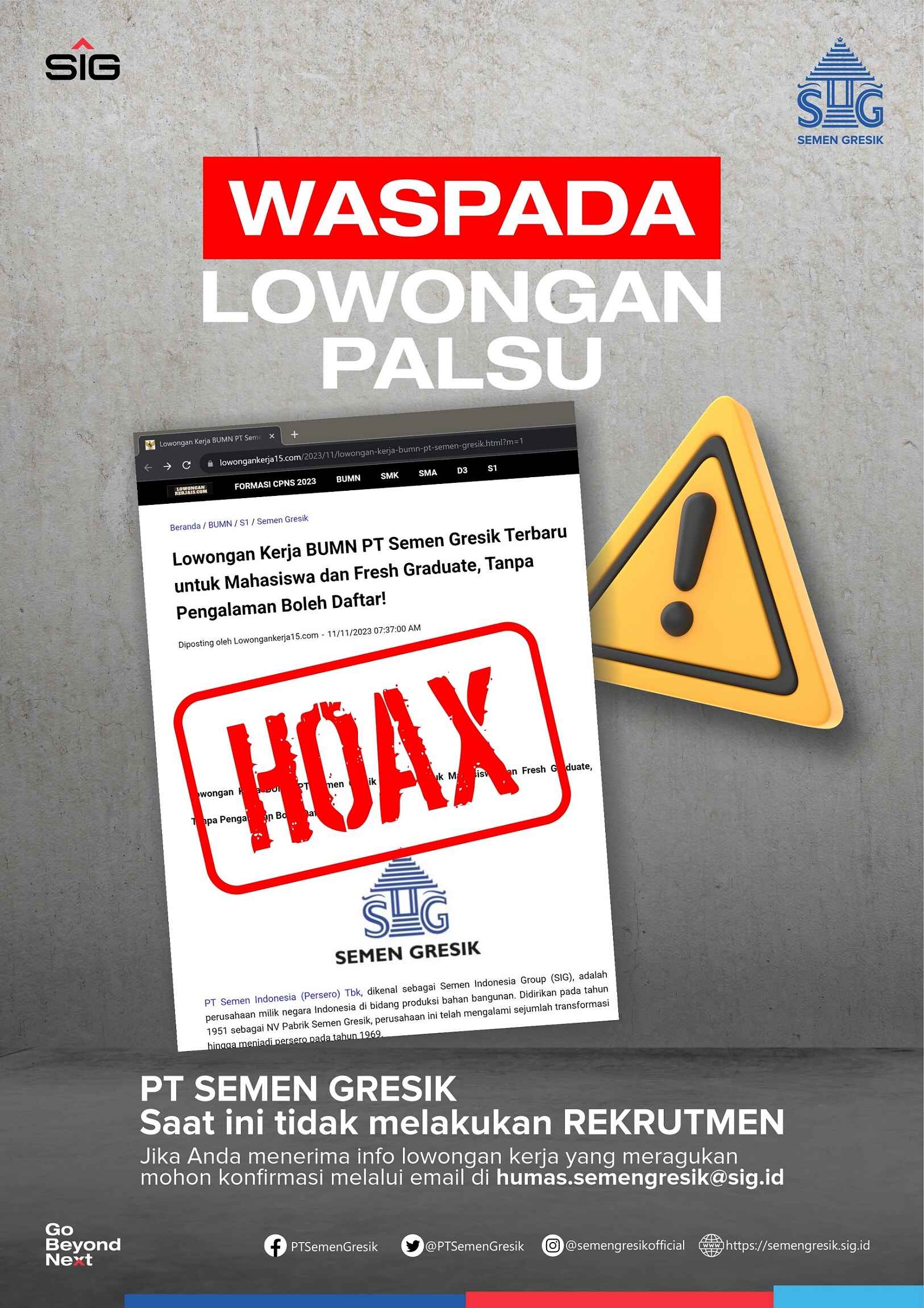 Hoax Lowongan Kerja Semen Gresik